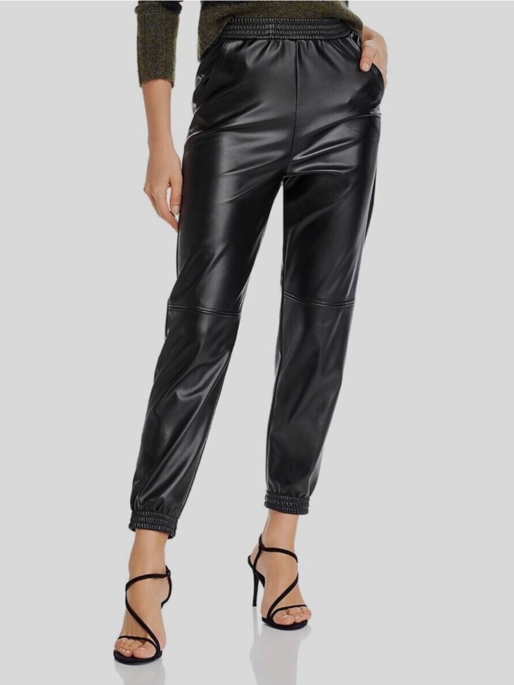 EXCELLENT A+ WORN 1x AQUA WOMENS FAUX LEATHER PULL ON BLACK JOGGER PANTS XS $88